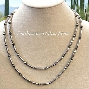 Vintage Style Southwestern Sterling Silver Navajo Pearls Hematite Bead Necklace